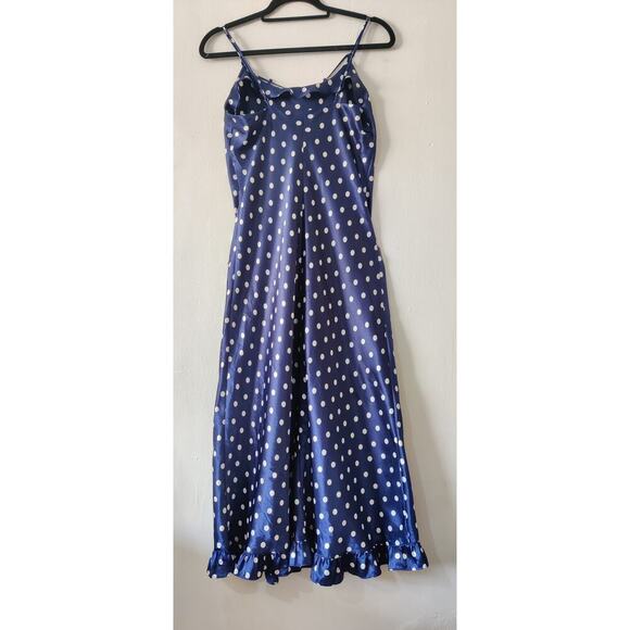 Vintage Inner Most Blue & White Polka Dot Satin Lingerie Nightgown Slip Dress S - Picture 2 of 4